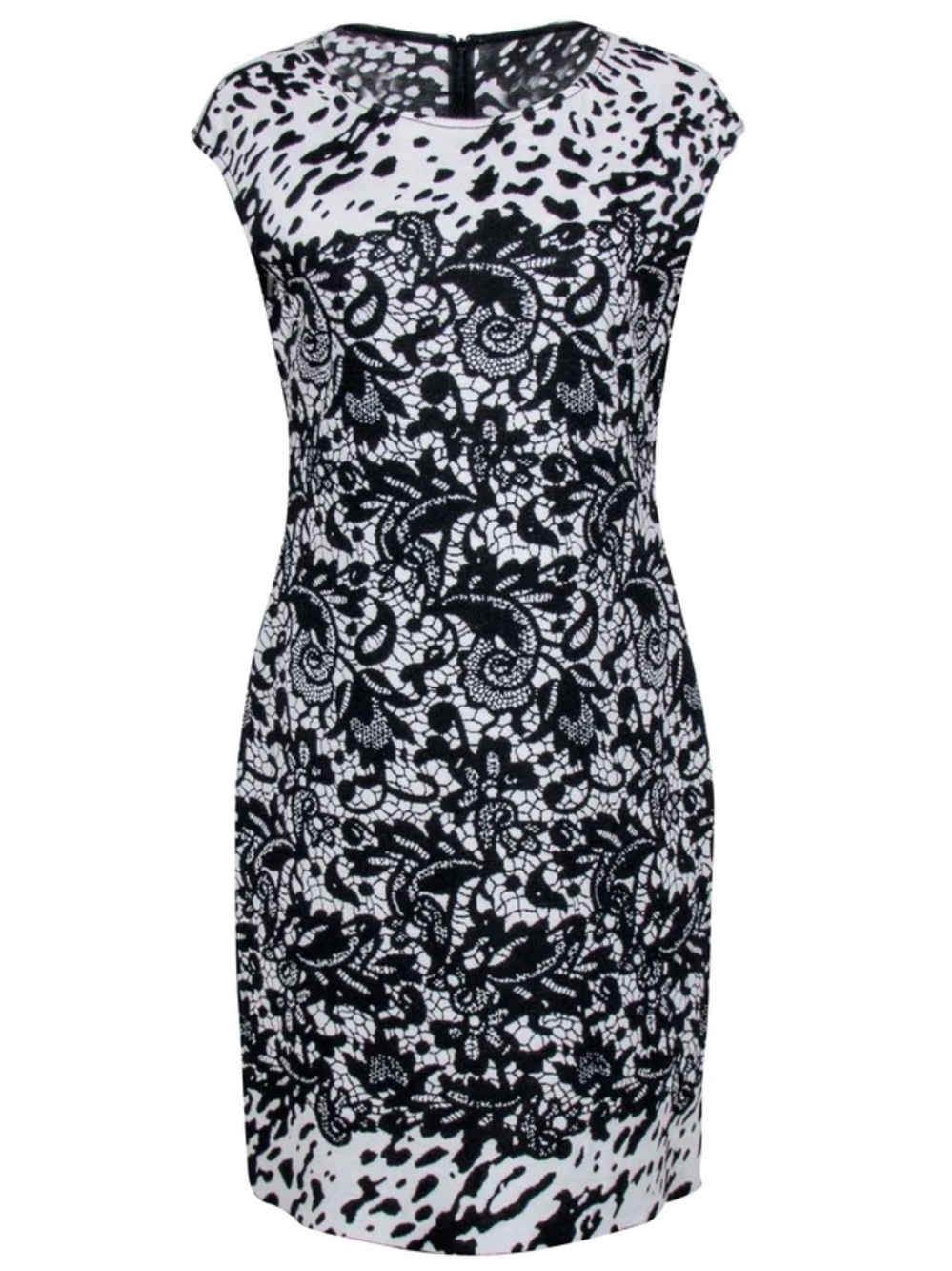 St. John Black White Print Cap Sleeve Midi Dress